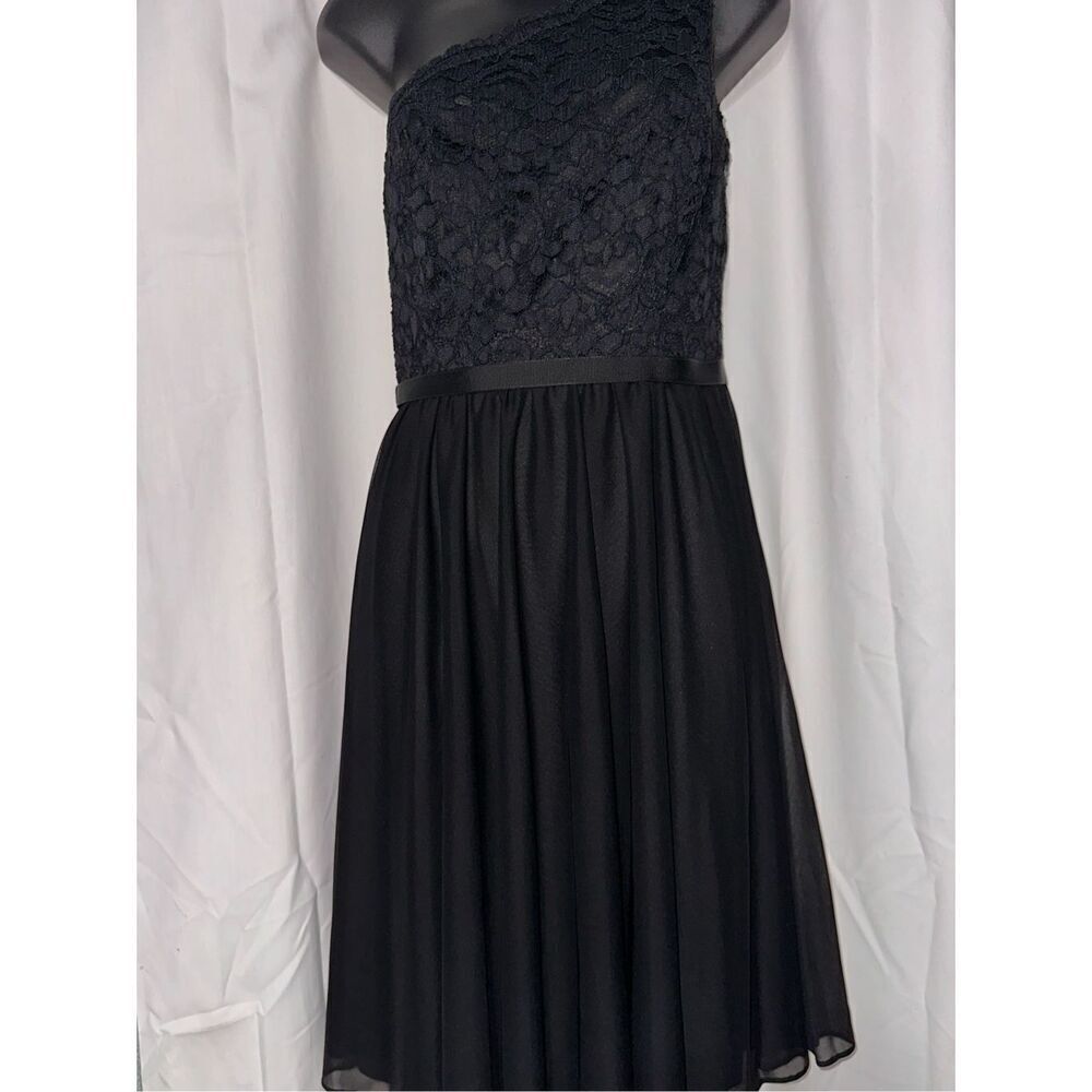 NEW WITH TAGS David's Bridal one shoulder bridesmaid dress Color is BLACK size 4